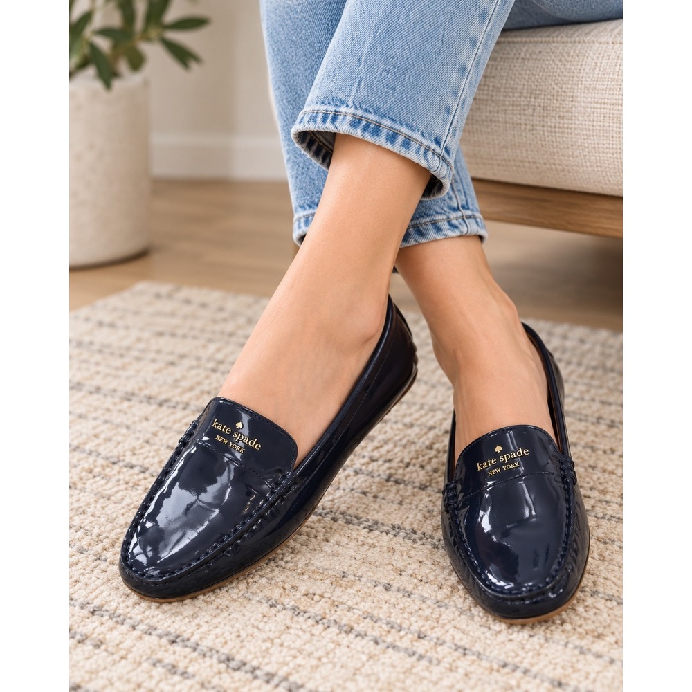 Kate Spade New York Deck Navy Patent Leather Driving Loafers 7.5